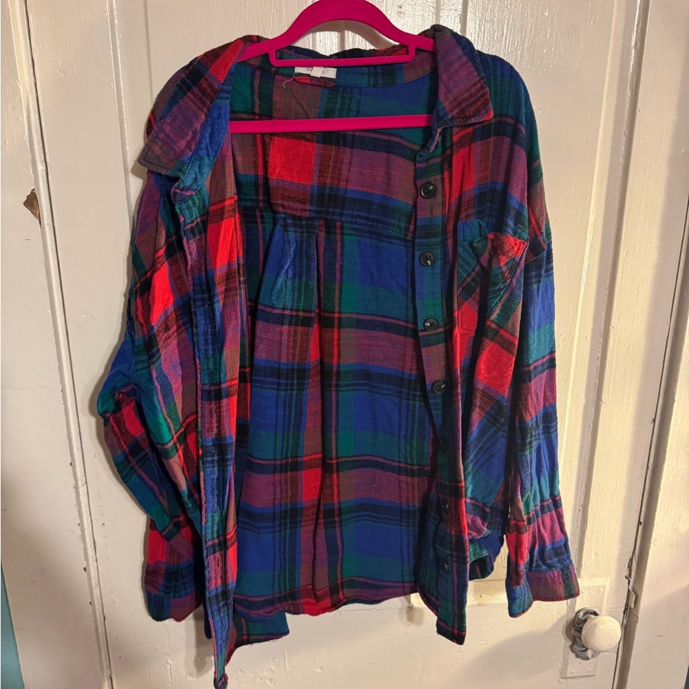 Plaid Kids Shirt - Red and Blue